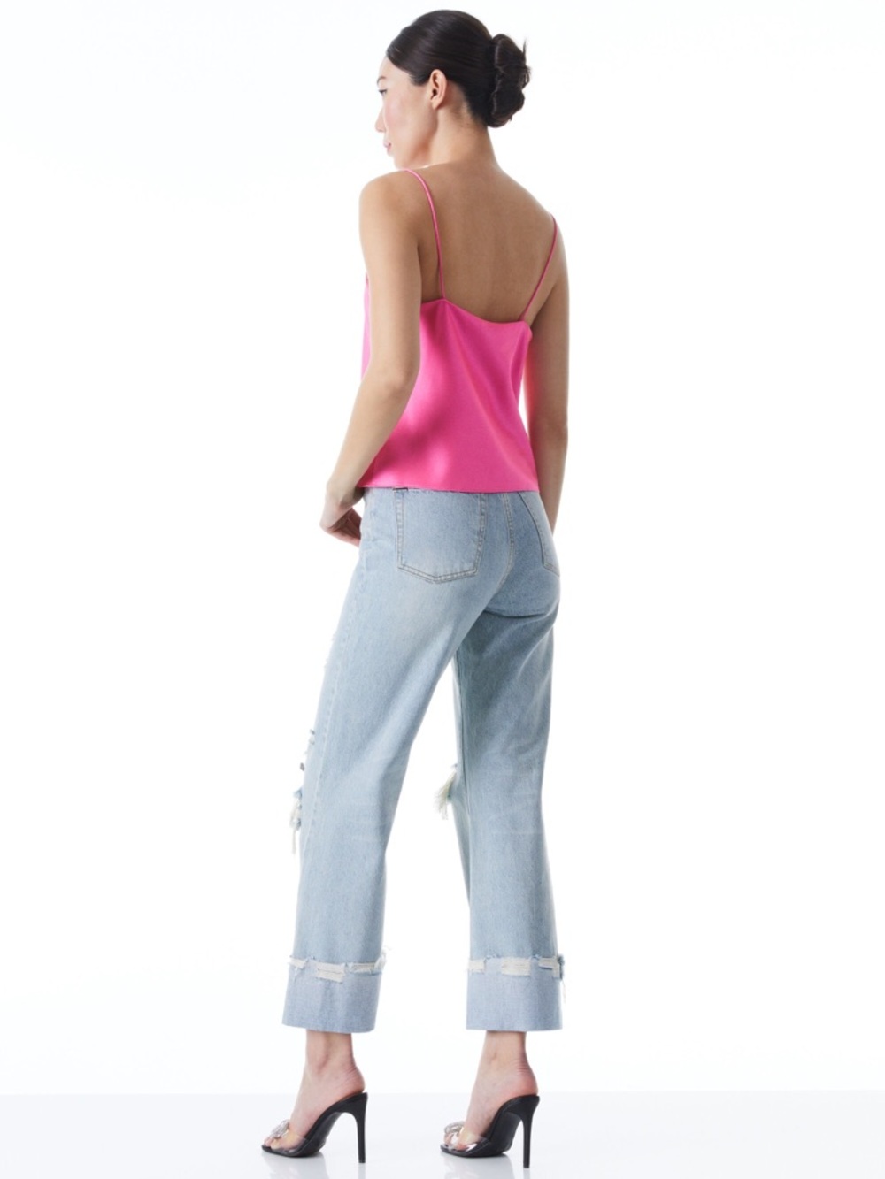 Alice + Olivia Harmon Slip Tank Pink Satin | Chic Date Night Going out Top - Picture 5 of 13